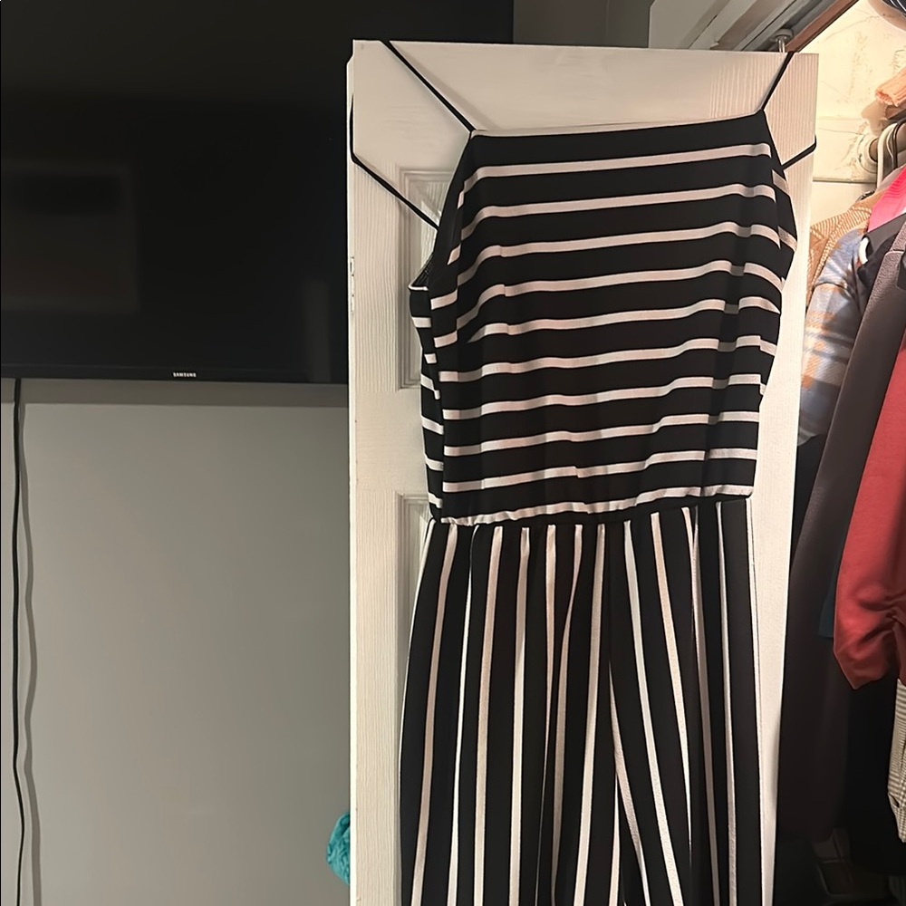 Black and White Striped Jumpsuit